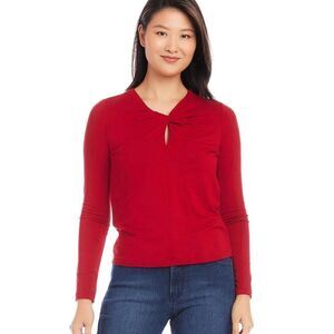 Karen Kane RED Twist Neck Keyhole Elegant Long Sleeve Top NWT Size Medium